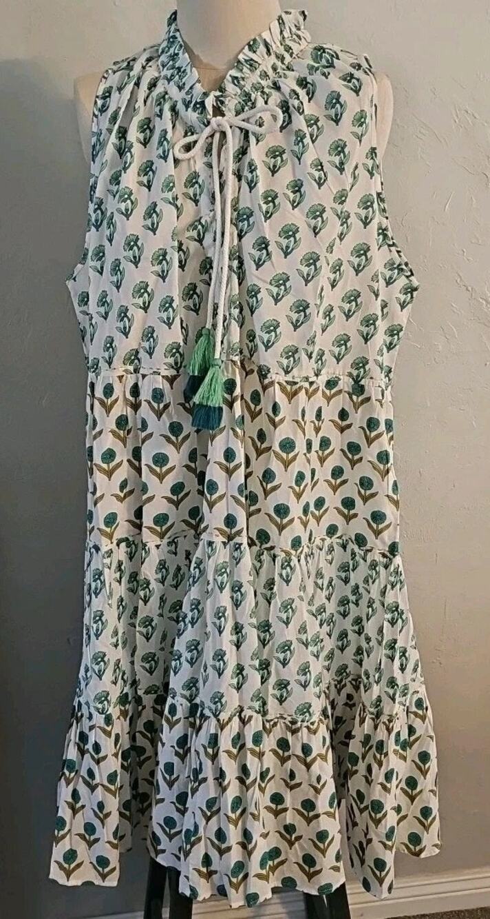 Philosophy Tiered Maxi Dress w/ Paisley Blues and Green Dress Sz XL